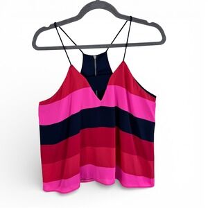 Express Striped Colorblock V-Neck Tank Top Pink Red Navy Blue M Racerback Zip